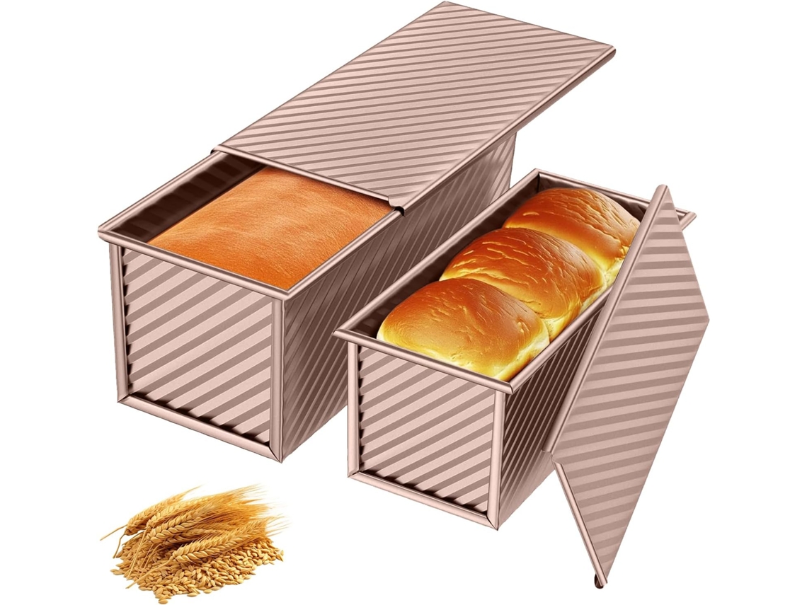 2 Formas De Pão Com Tampa - Antiaderente - Aço Carbono - Tampa Móvel - Rosé