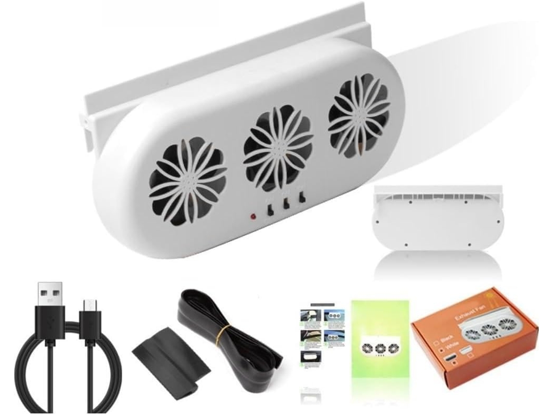 Ventilador De Exaustão Solar Usb Duplo Para Carro Com 3 Motores, 5000rpm, Alta Velocidade, Silencioso, Três Dutos