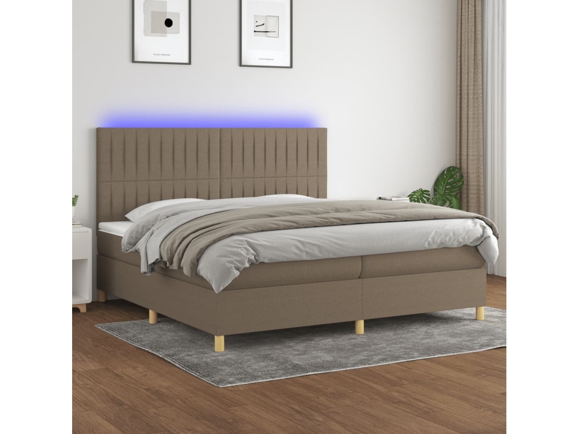 Vidaxl Cama Box Spring Colchão/led 200x200cm Tecido Cinza-acastanhado