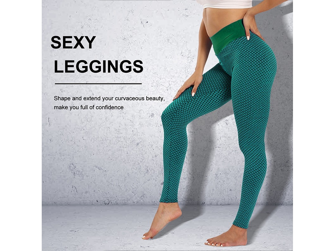 Leggings Desportivas Push-Up de Cintura Subida Verde M GOEIK