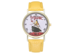 Relógio de pulso analógico Zhoulianfa Titanic amarelo quartzo para mulheres e homens, mostrador redondo