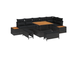 Conjunto 9 Conjunto De Sofá De Jardim Vidaxl Preto Vime Pe (100 X 100 X 71 Cm)