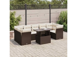Vidaxl 8 Pcs Conjunto Sofás De Jardim C/ Almofadões Vime Pe Castanho