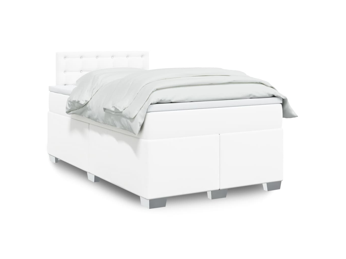Vidaxl Cama Boxspring Com Colchão 120x190 Cm Couro Artificial Branco