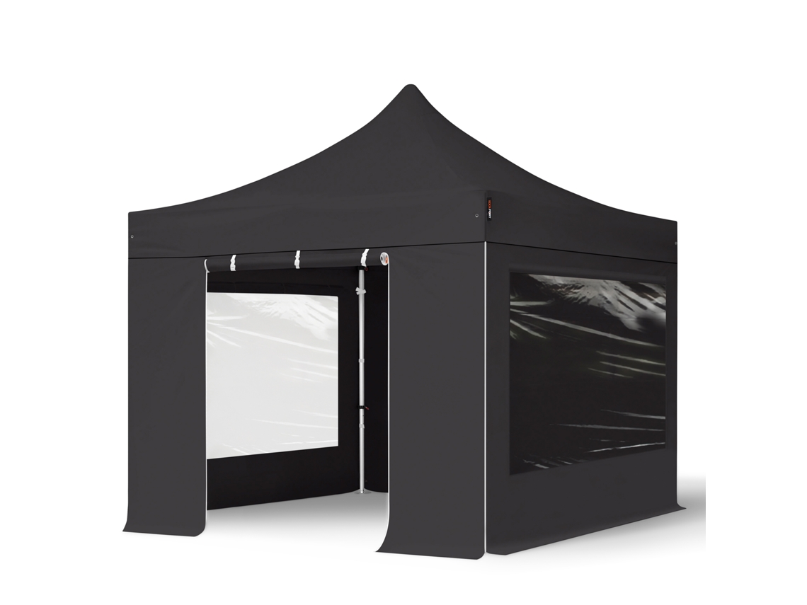 Tenda Dobrável 3x3m, Alumínio Profissional De 40 Mm, Laterais Com Janelas Panorâmicas, Preta