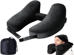 Lurelia Almofada Viagem, Ergonómica, Pvc, Removível, Insuflável, Capuz, Máscara Olhos, Preto