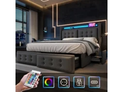 Cama Casal 160x200 Cinza Cabeceira Led Usb C 4 Gavetas