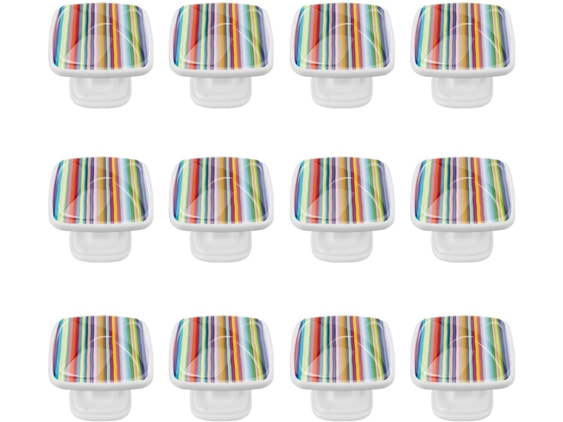 Puxadores E Botões Quadrados Para Gavetas Armários, Conjunto De 12 Peças, Design Abstrato Com Listras Coloridas