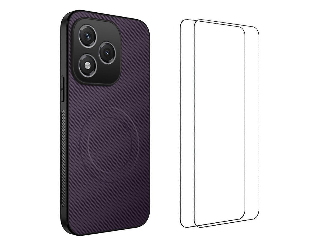 Capa Magnética Para Honor 400 Lite 5g Wanlonfeng Tq1 Series Com Textura De Fibra De Carbono E Tpu Para Pc Com 2 Películas De Tela Roxa