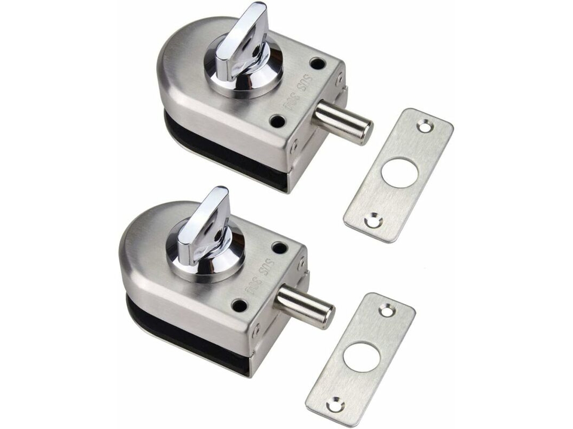 Conjunto De 4 Fechaduras Aço Inoxidável 304 Para Portas Vidro Banheiro - Sem Moldura Meia-lua