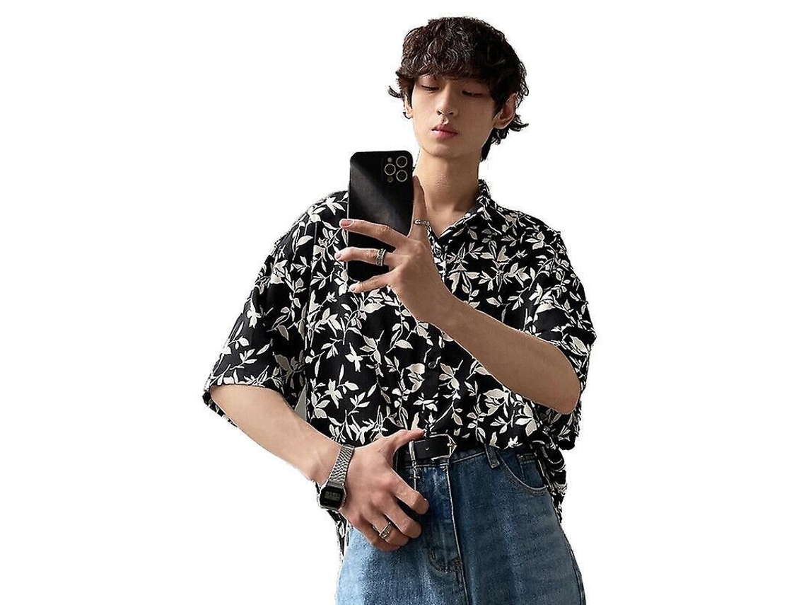 Camisa havaiana floral retrô masculina 2026, manga curta, modelagem solta, camisa de praia/surf, tamanho asiático