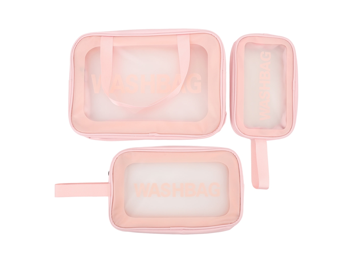3pcs Transparent Toiletry Bag Large Capacity Travel Makeup Pouch Pink