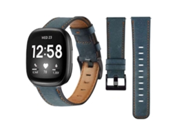 Bracelete Classic Vintage em Pele Ecológico Fitbit by Google Versa Azul