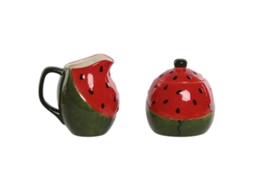 Leiteira e açucareiro HOME ESPRIT Vermelho Verde Grés 11,5 x 9 x 11 cm 2 Peças