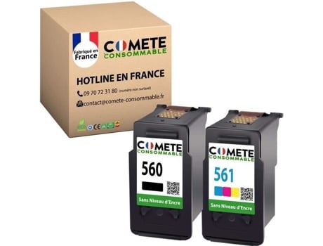 Pg560 Cl561 2 Cartuchos Canon Compatíveis Pg-560 Cl-561 / 560 561 Sem Display de Nível de Tinta Ts5350 Ts5351 Ts7450 Ts7451 COMETE CONSOMMABLE