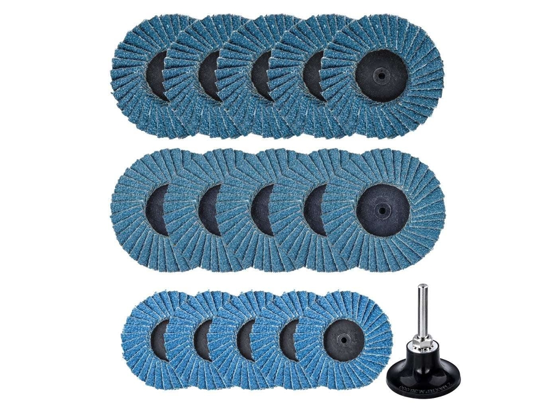 Conjunto de 15 discos de lixa flap de 50 mm / 2 polegadas, grãos 40, 60 e 80.