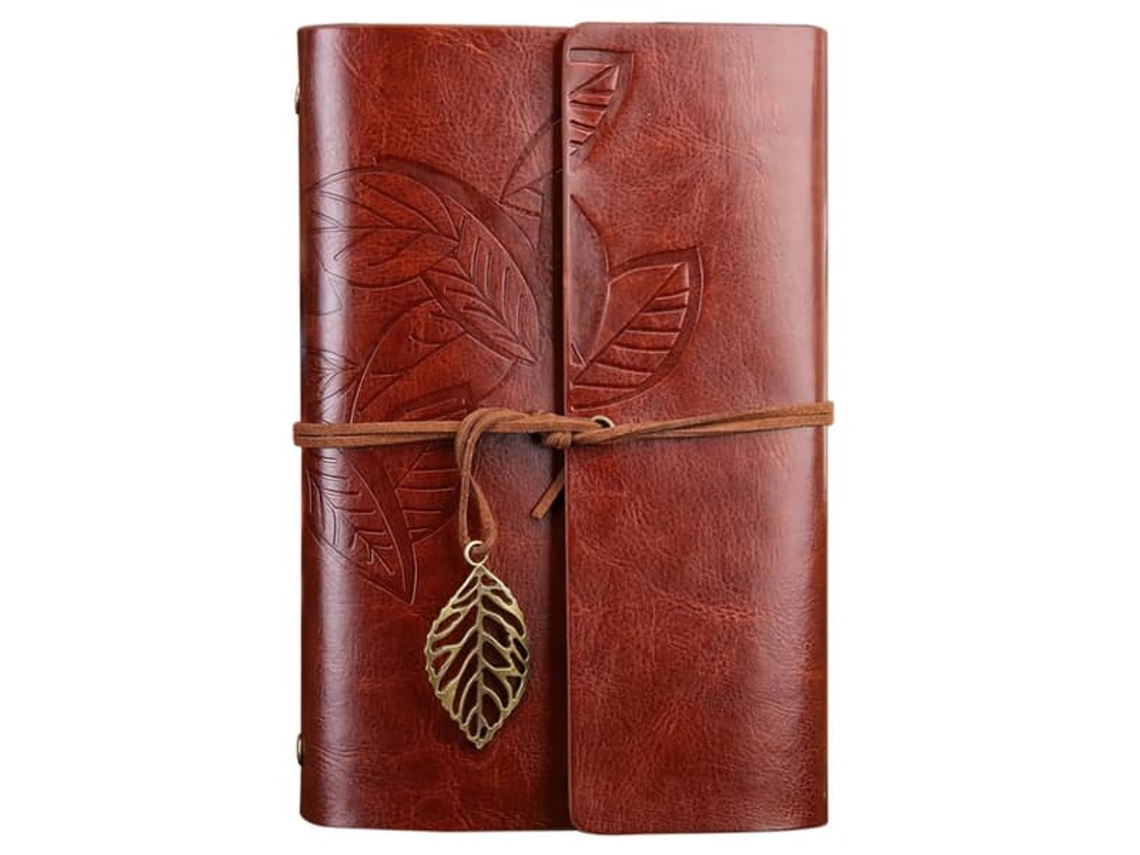 Diário E Caderno 18 Cm, Couro Retrô, Marrom