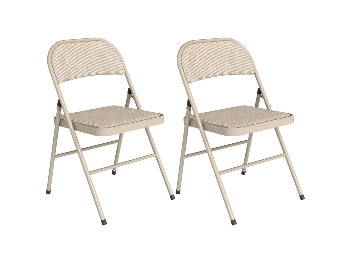 Conjunto De 2 Cadeiras Dobráveis Com Encosto E Estrutura De Aço Para Sala De Estar Escritório Estúdio 45x46x78 Cm Bege