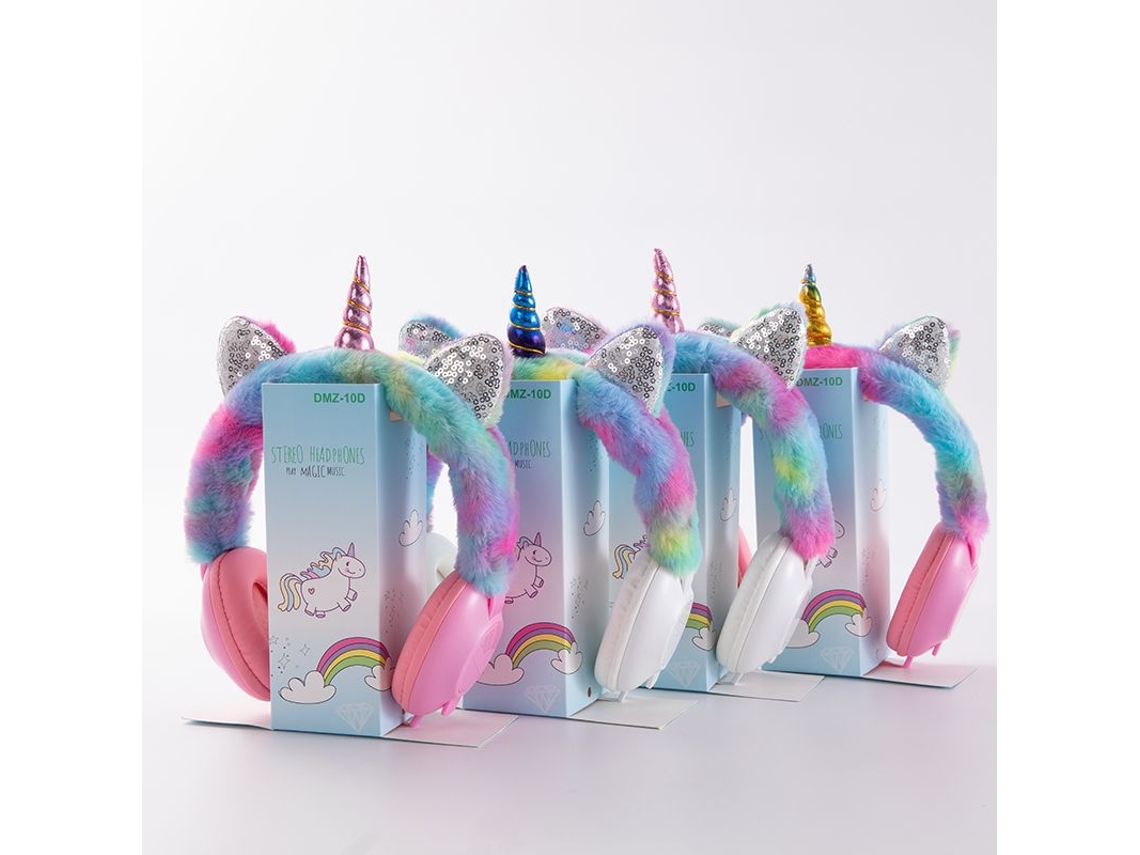 Fones De Ouvido Com Fio Unicórnio, Modelo Circum Aural, Com Design De Orelhas De Gato E Travesseiros De Pelúcia. Brilvibera