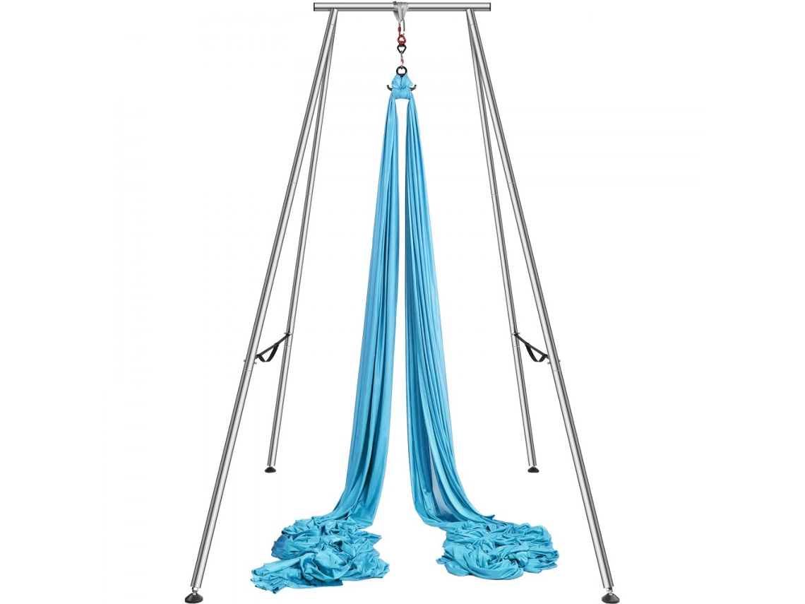 Kit Completo De Yoga Aéreo Com Suporte Em Aço 295 Cm E Hamac Azul 12x2,6 M, Carga 250 Kg