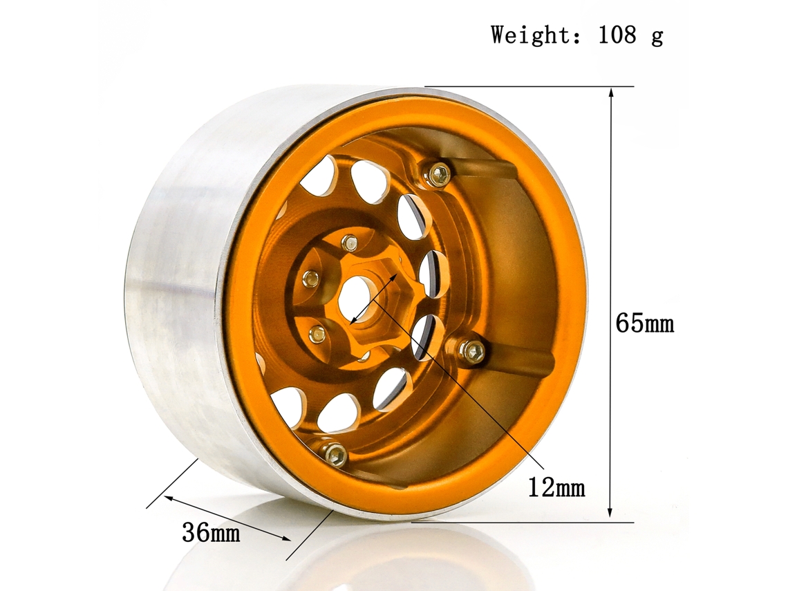 Aro De Liga De Alumínio Beadlock Dourado 2.2 Polegadas 65*36mm Para Carros De Controle Remoto 1/8 1/10 Trax4 Axial Scx10 Wraith Yeti 4pcs