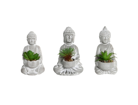 Planta Decorativa HOME ESPRIT Polietileno Cimento Buda Oriental 10,5 x 8 x 16 cm (3 Unidades)