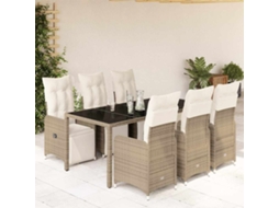 Vidaxl 7 Pcs Conjunto Bistrô De Jardim C/ Almofadões Vime Pe Castanho