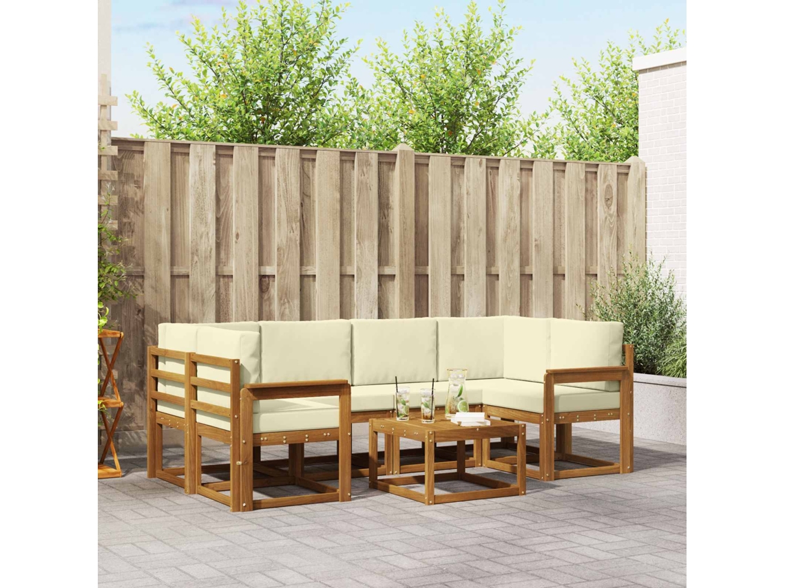 Vidaxl Conjunto De Sofás Para Exterior 7 Pcs Natural E Creme
