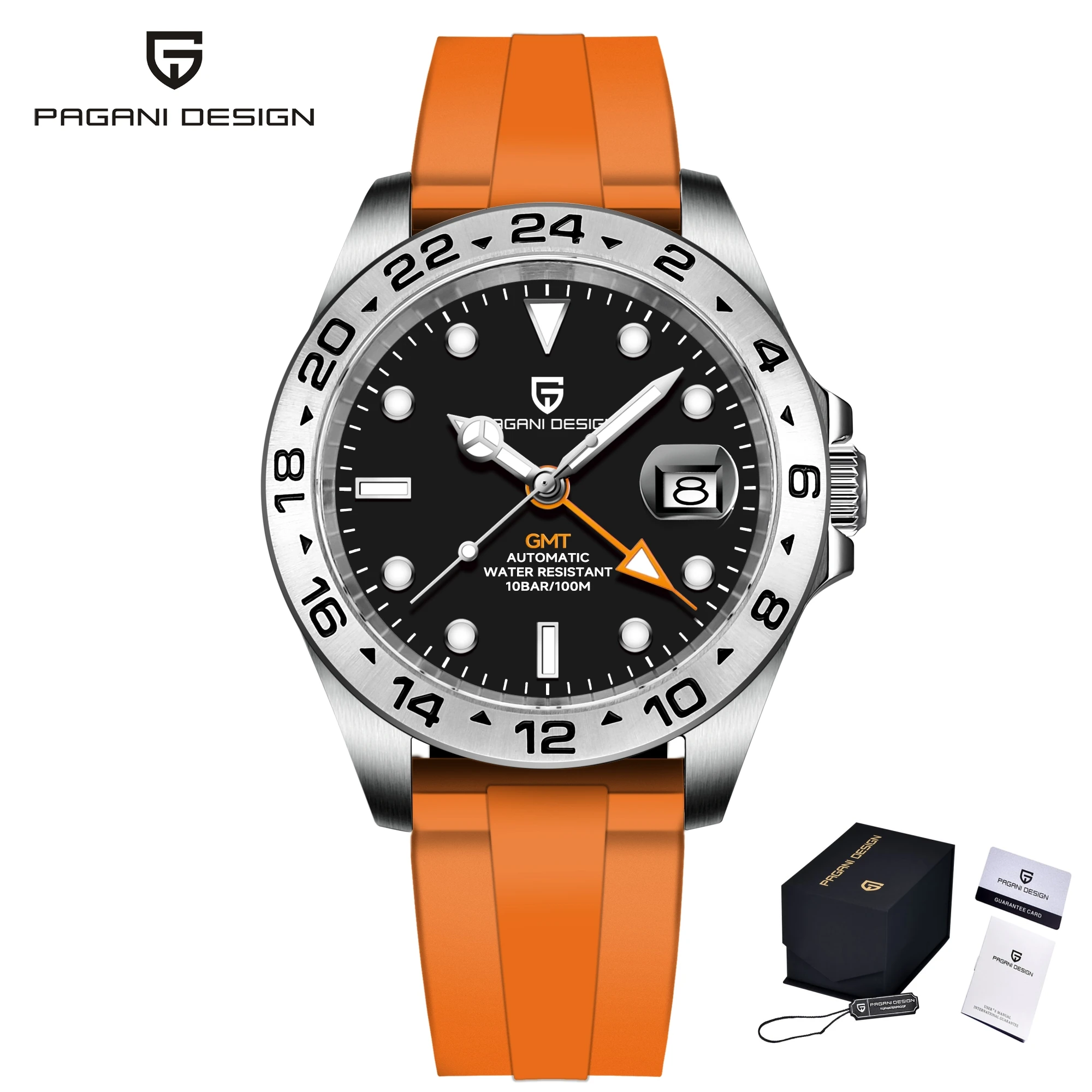 Relógio Masculino Automático Mecânico (preto/laranja), Cristal De Safira, Aço Inoxidável, À Prova D'água.