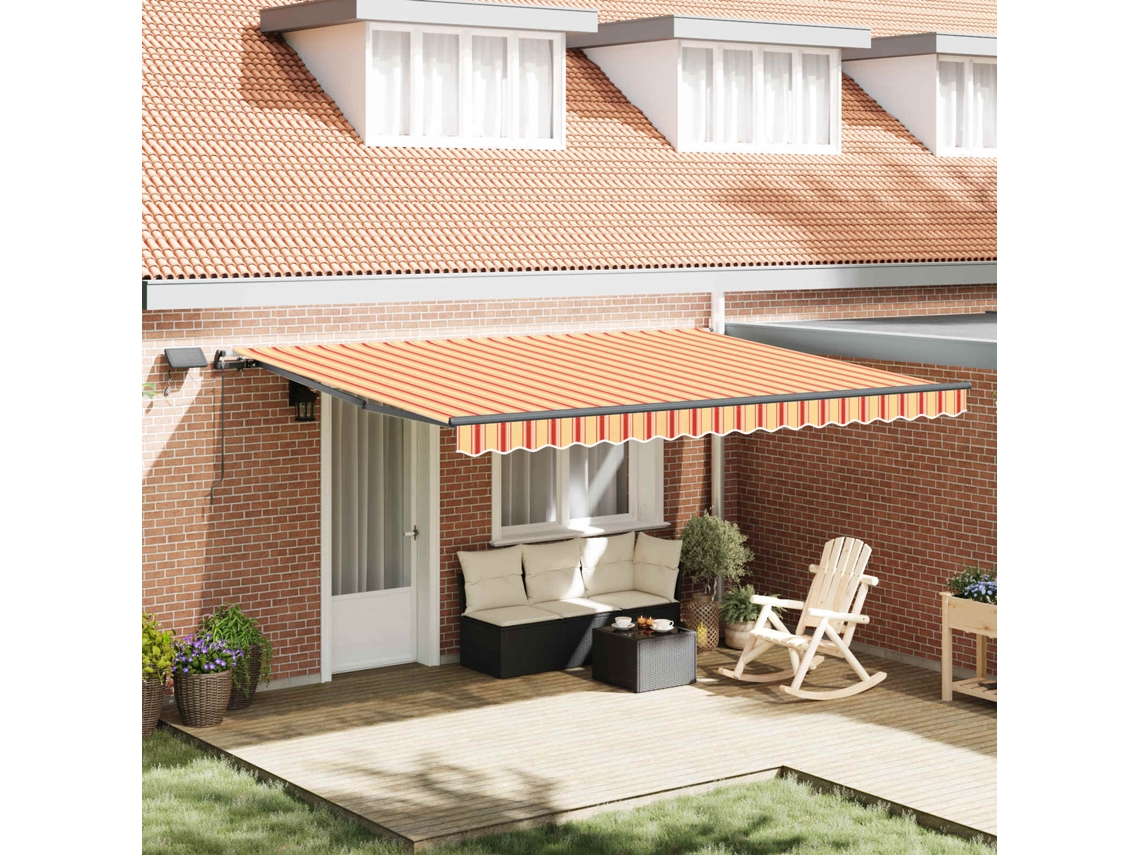 Vidaxl Toldo Retrátil Amarelo E Laranja 450 × 350 Cm Tecido E Alumínio