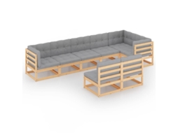 Conjunto 8 lounge de jardim c/ almofadões VIDAXL pinho maciço