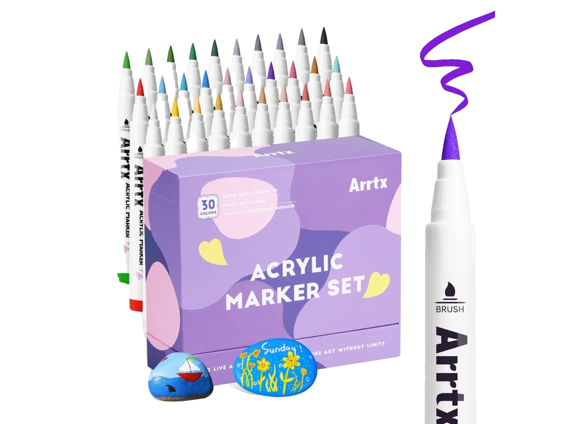 Canetas De Tinta Acrílica, 30 Cores Vibrantes, Compatibilidade Com Múltiplas Superfícies, 30a Cor Pastel