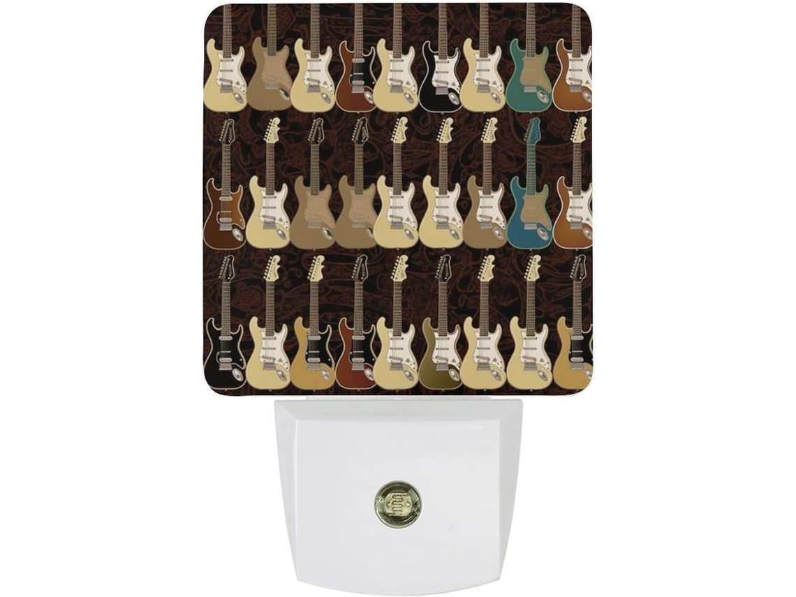 Luminária de parede com plugue, formato de guitarra, sensor crepuscular, luz LED branca quente, lâmpada de baixo consumo.