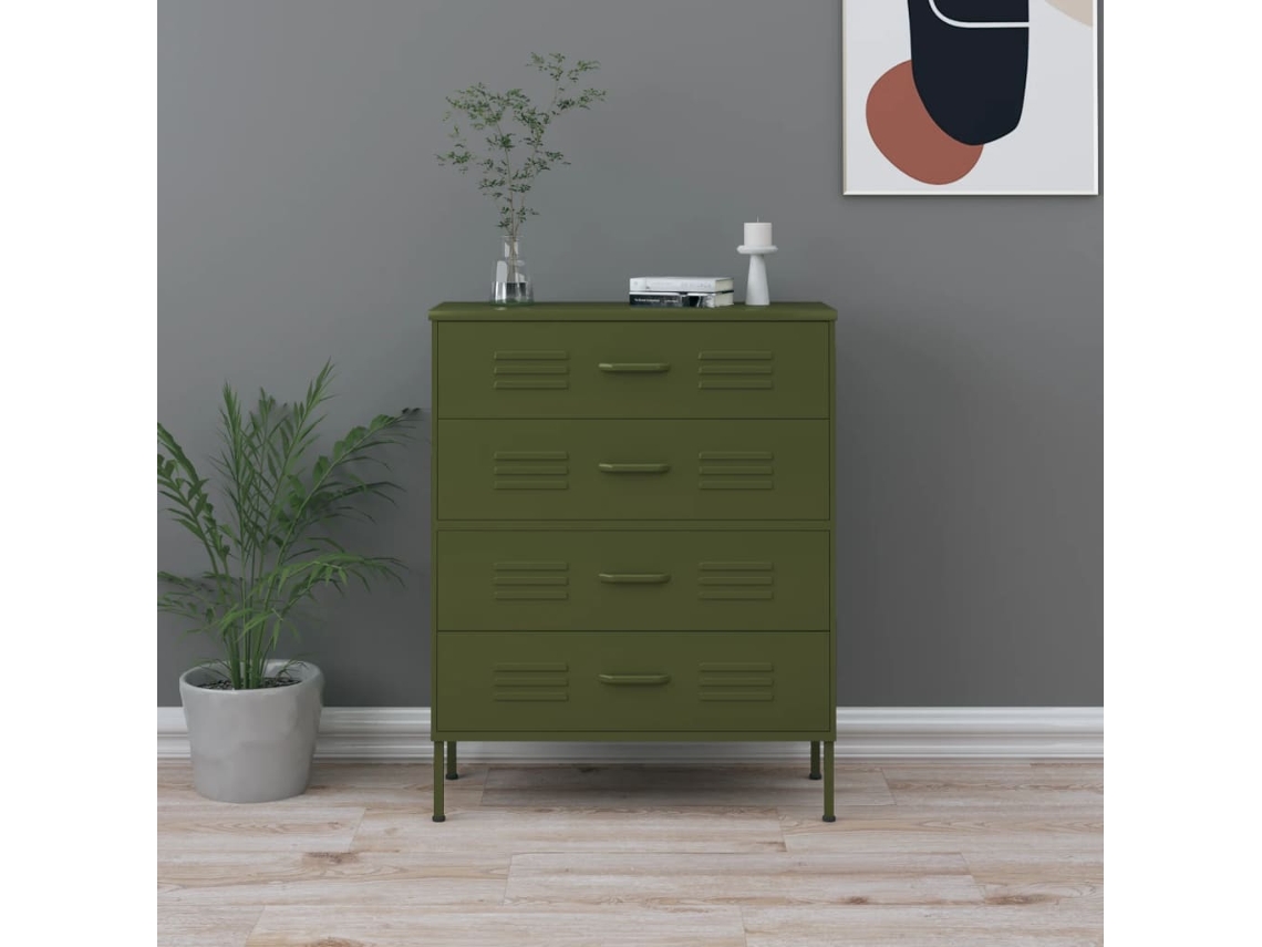 Vidaxl Cómoda/aparador Com Gavetas Aço 80x35x101,5 Cm Verde-azeitona