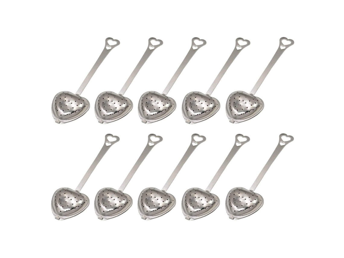 Conjunto Com 10 Filtros De Chá Em Formato Coração E Uma Colher Longa, Em Aço Inoxidável 304
