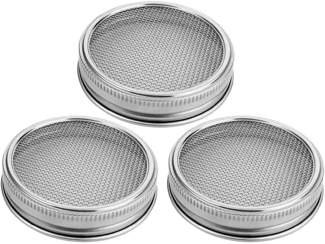 Tampas Para Frascos De Germinação, 3 Peças, 70mm Largura, Malha Aço Inoxidável, Sementes Potes Pedreiro