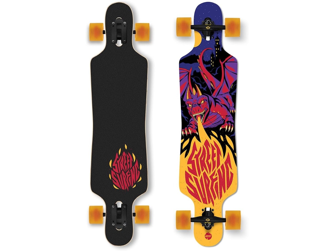 Bahamut Longboard Drop Through Freeride 39" Curve Em Maple Com Rodas 70 Mm E Eixos Reverse Kingpin