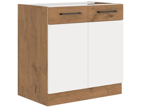 Móvel Sob Pia Melamina Carvalho Lancelot E Branco Brilhante 80 Cm 2 Portas De Abrir Tampo Não Incluso Rock