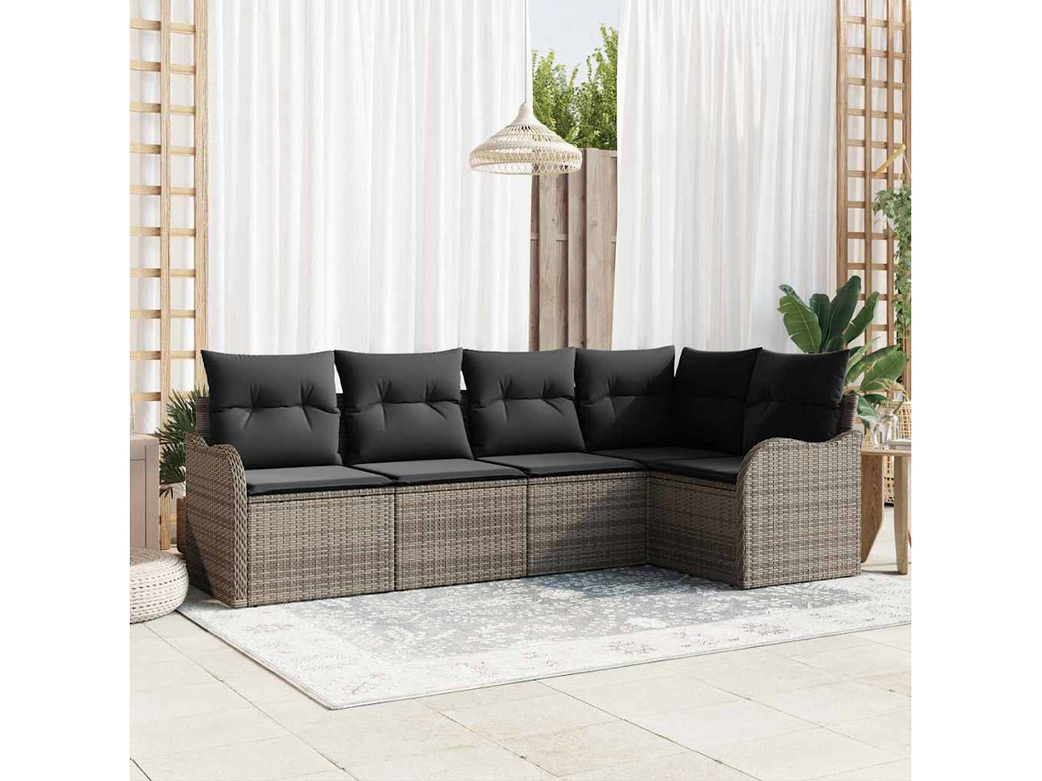 Vidaxl Conjunto De Sofá De Jardim 5 Unid. Cinzeto Vime Pe