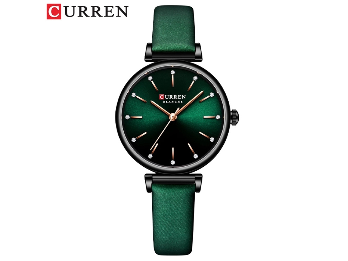 Relógio Feminino (verde), Em Couro Genuíno, Simples E Elegante.