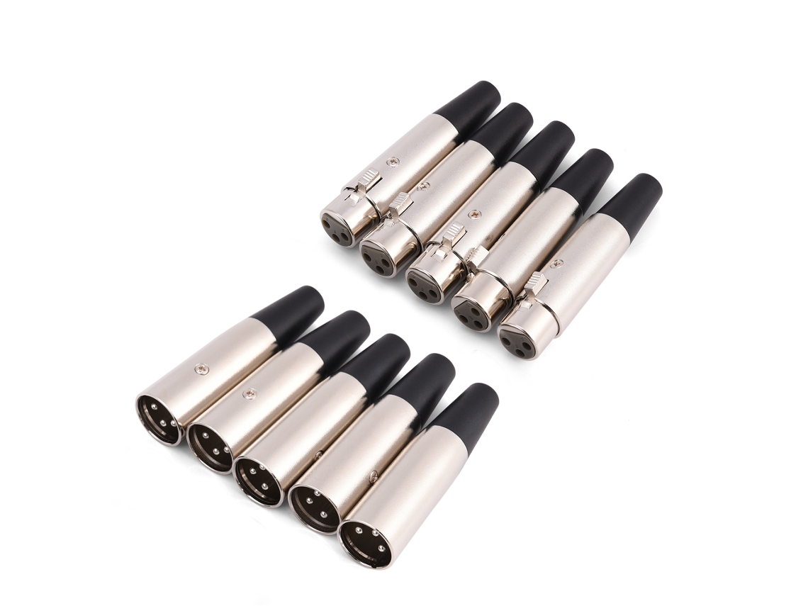 5 Pares de Conectores Áudio Xlr 3 Pinos para Microfone AQUAFORGE (macho e Fêmea)