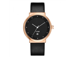 Reloj Hombre Tomi Estilo Simple Dial Redondo Correa Pu Cuarzo Oro Rosa Negro
