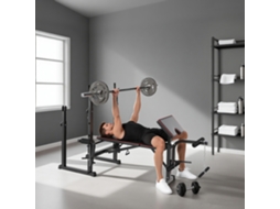 Banco De Musculação Ajustável, Suportes Para Barra E Encosto Regulável, Equipamento Completo Para Treino Do Corpo, Na Cor Preta