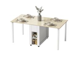 Mesa De Jantar Dobrável 6 Pessoas, 39-168 Cm, Mesa De Cozinha Com 2 Gavetas E 4 Prateleiras Abertas, Branca