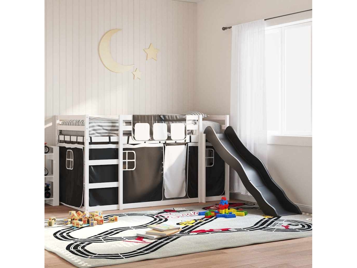 Beliche Com Escorrega E Cortinas 90x190 Cm Branco E Preto