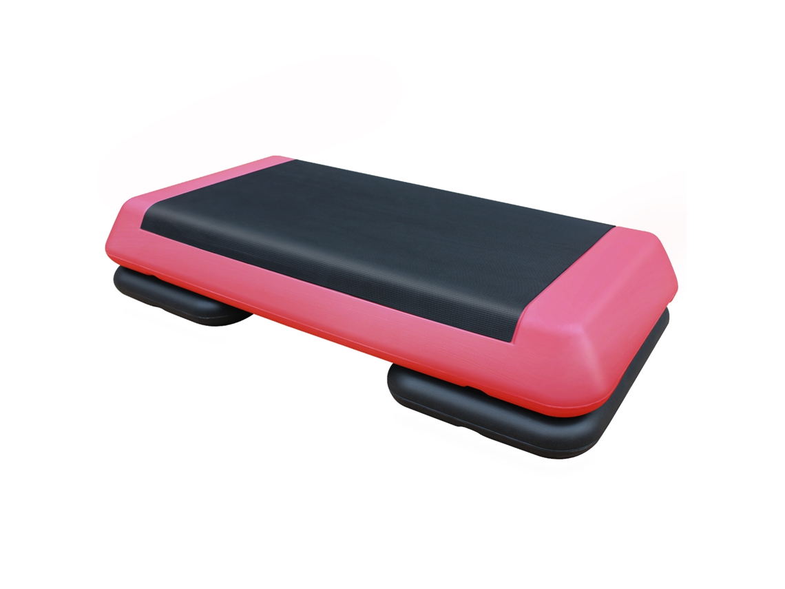 Step aeróbico ajustável de 76 cm/28,5 polegadas para exercícios de fitness, plataforma de step vermelha e preta com 2 elevadores.