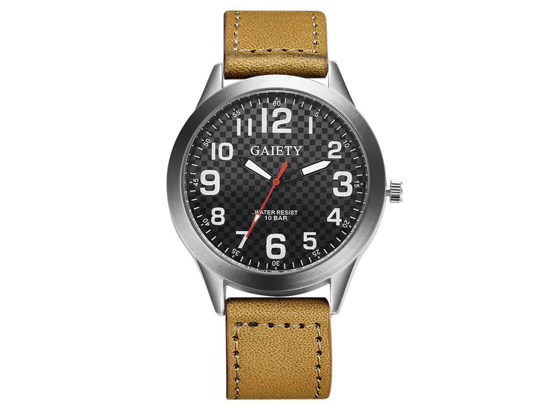 Reloj De Pulsera Para Hombre Gaiety Man Con Caja De Aleación Y Correa De Pu Beige