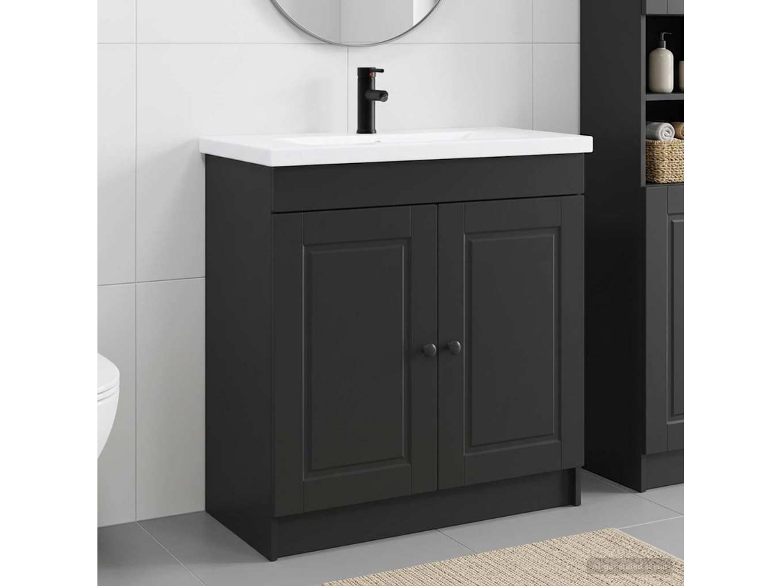 Vidaxl Conjunto De Móveis Para Banheiro Preto 78,5 X 37,5 X 81 Cm