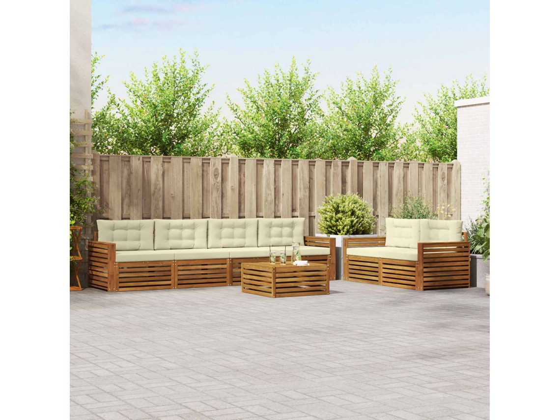 Vidaxl Conjunto De Sofás Para Exterior 7 Unid. Natural E Creme