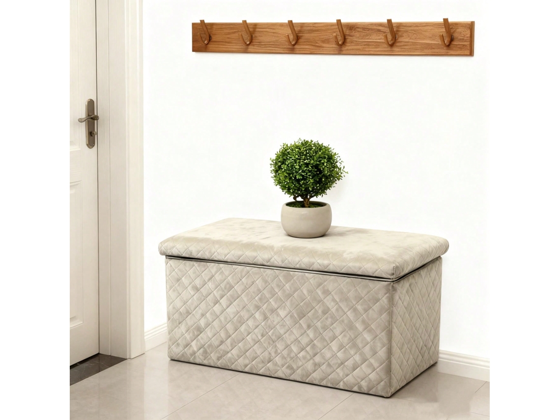 Banco com Armazenamento Interno 76x38cm em Veludo Acolchoado